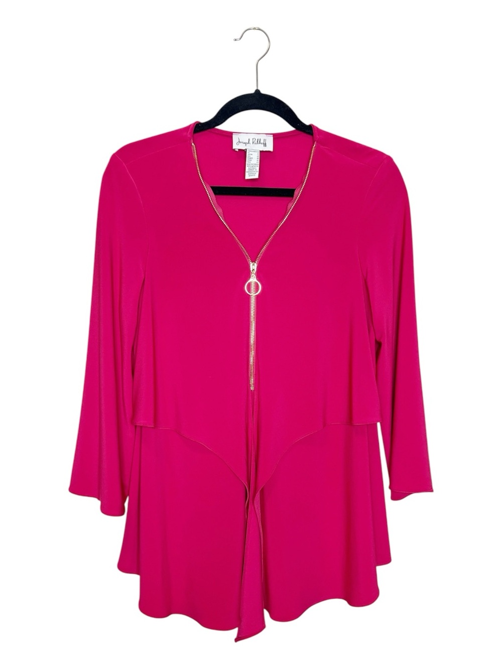 Joseph Ribkoff Zipper Detail Fuchsia Pink 3/4 Sleeve Blouse size US 10